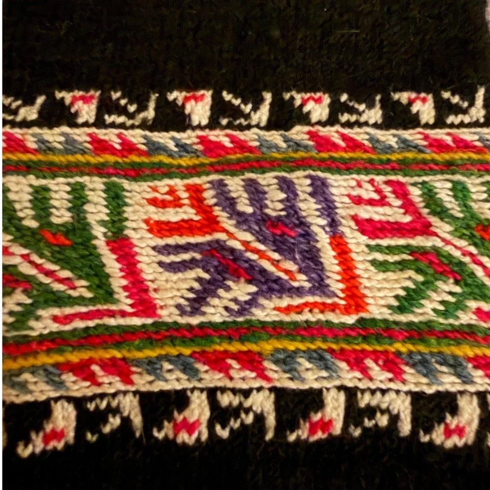 Albanian Hand Knit Wool Socks Black Red Folk Traditional Vintage Cabin